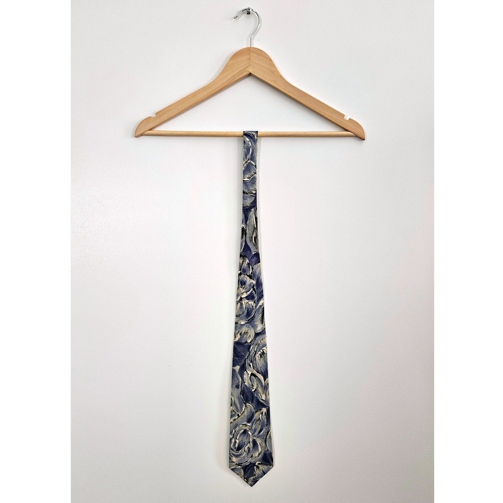 BRIONI Italy 100% Silk Tie Blue Grey Abstract Floral Luxury Modernist Mens‎ OS